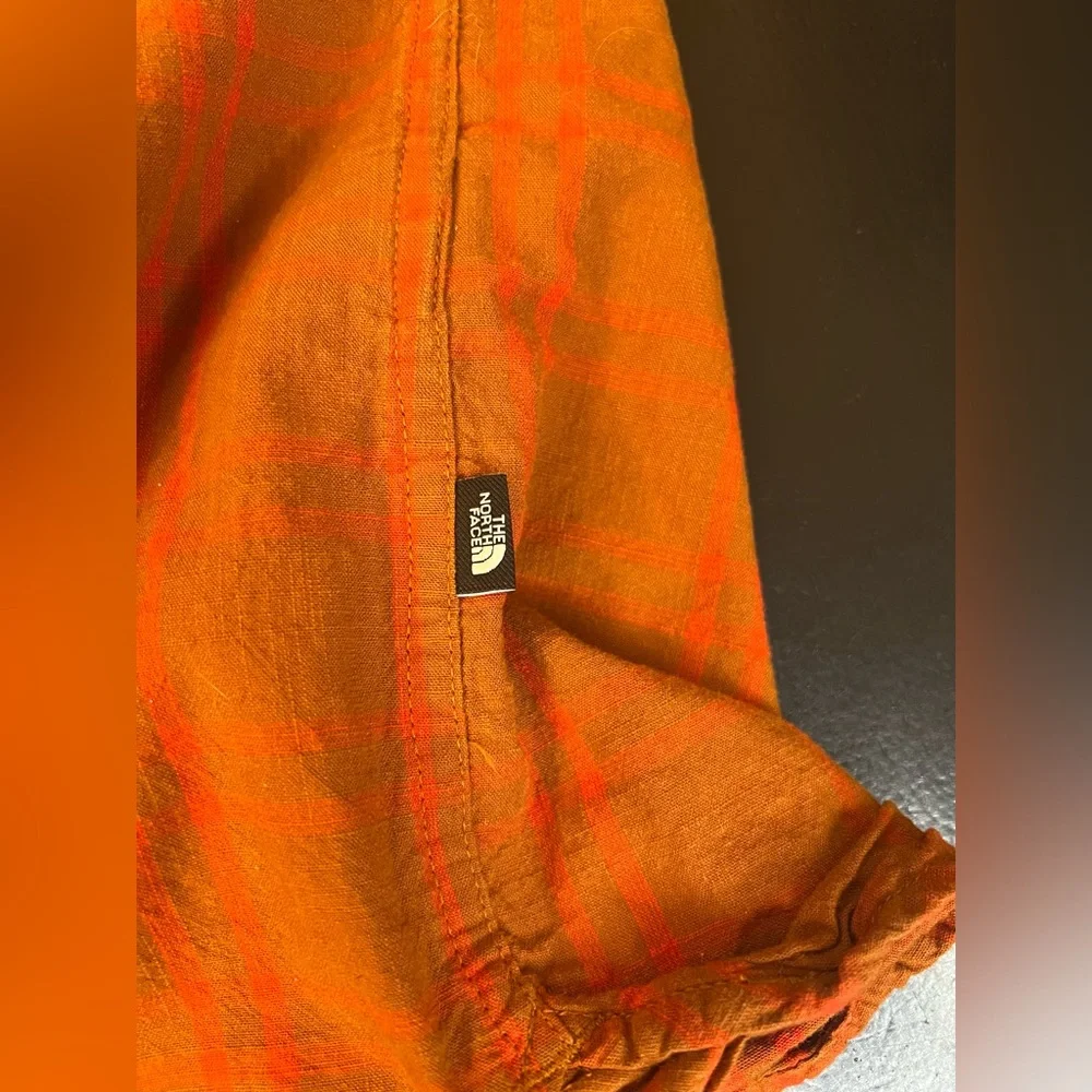 The North Face Tan Rust Orange Plaid Shirt Sleeve Button Up Shirt Mens Sz‎ M